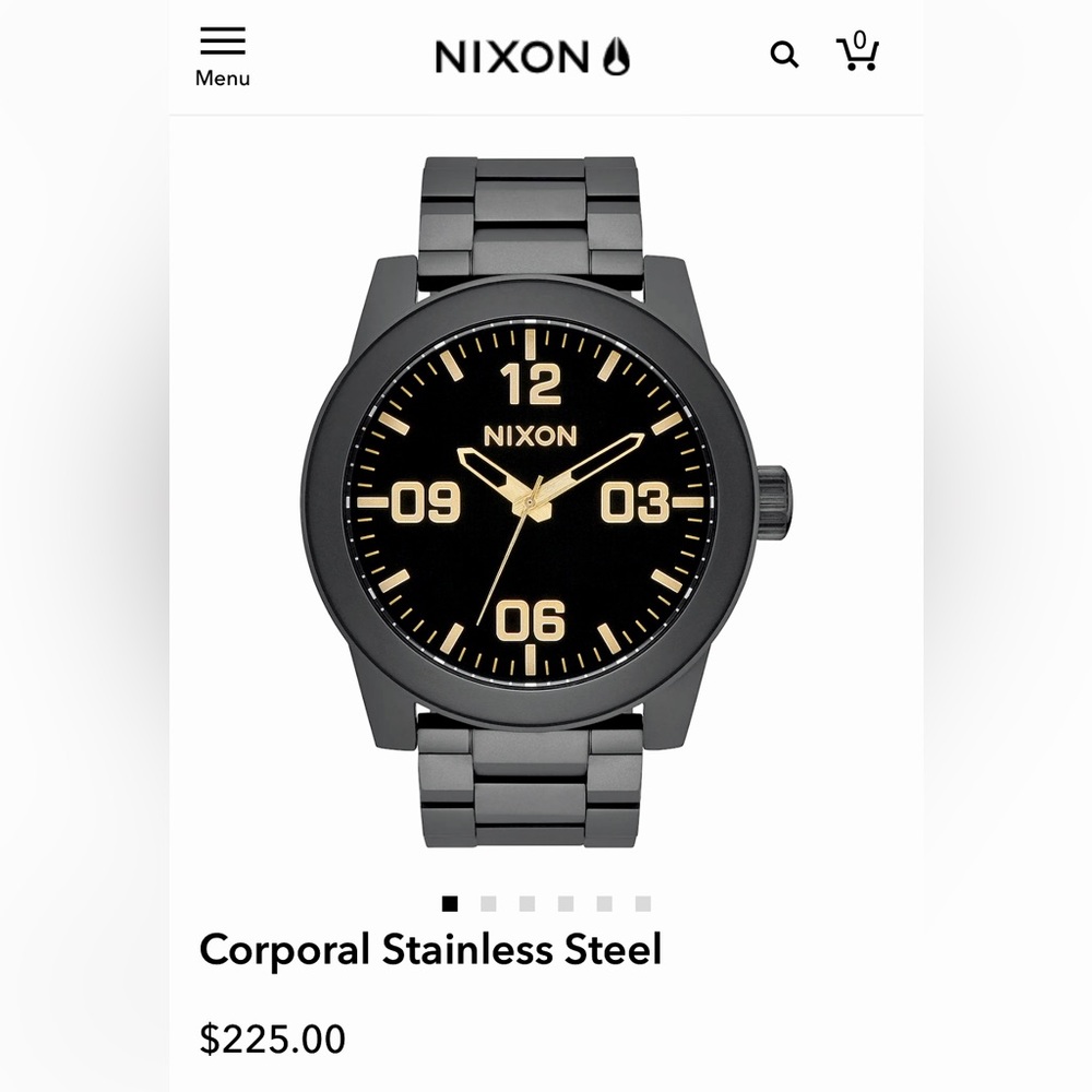 Nixon Men’s Corporal Black watch with gold accents. It retails for $225.